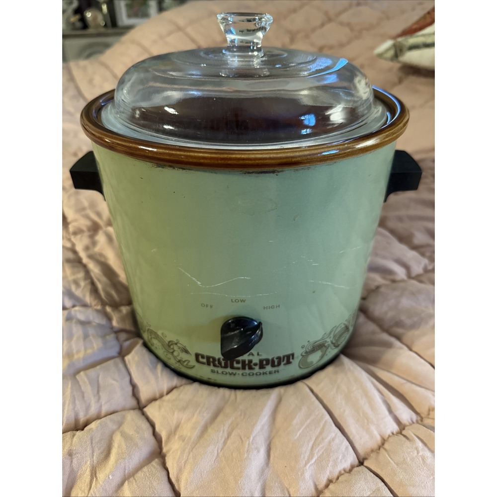 Vtg MCM Rival 3100 2 Avocado Green 3.5 Qt Slow Cooker Crock Pot Glass Lid WORKS